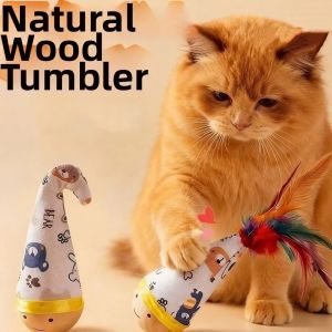 PAZNUL Cartoon Pattern Cat Tumbler Wobbler Wear-Resistant Chew Toy Wobble Ball Bite-Resistant Feather Toy for Cat Interactive