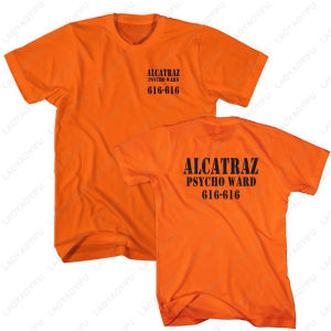 [Local Stock] HBESTY Halloween Christmas Alcatraz Psycho Ward T-Shirt Prisoner Halloween Orange Tees Costume Halloween Outfit for Men Convict Summer Casual Cotton Tops