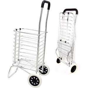 ACB307 Shopping Cart Grocery Rolling Folding Laundry Basket on Wheels Foldable Utility Trolley