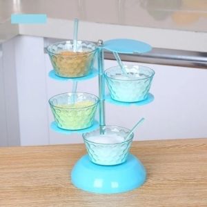 SHENAR RAK MULTIFUNGSI SIENA TEMPAT BUMBU 4 TINGKAT TEMPAT RAK BUMBU DAPUR KEKINIAN 4 MANGKUK DENGAN PENUTUP MOTIF CRYSTAL/ SIENA RAK BUMBU DAPUR