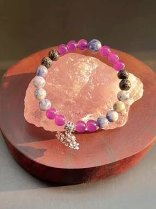 Temu Hiyin TK Lotus lapis lazuli volcanic stone beaded elastic cord bracelet wholesale collectible amethyst Buddhist beads