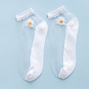 1Pair Summer Women Socks Ankle Ultra-thin Silk Transparent Cass Glass Fiber Fashion Daisy Flower