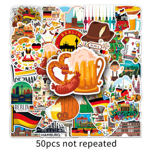 50pcs German Sticker Famous City Berlin Brandenburg Gate Cologne Cathedral Landmark Building Outdoor Travel Scenery Cartoon Sticker