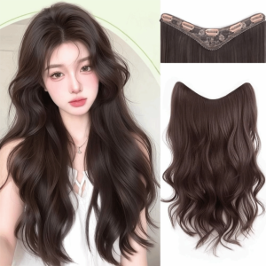 NBANLIKE Tổng hợp Bộ tóc giả hình V không đường may vô hình Đồ bơi một mảnh Mô phỏng Tóc xoăn dài và sóng Chịu nhiệt 5 clip Mái tóc giả cao tầng mềm mại Phụ nữ