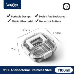 Finland MISANBROO Fresh-Keeping Box 316 Antibacterial Stainless Steel Kitchen Storage Box Sealed Lunch Box Oven And Refrigerator Safe