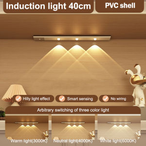Night Light 3-Color Dimming Wireless Motion Sensor Kitchen Cabinet Light USB Rechargeable Ultra Thin Wardrobe Lamp Led Cat Eye Light Strip Night Light for Room Closet Cupboard Shelve【24 hours ship】