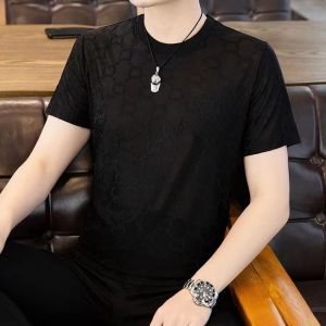 Mens summer round neck short sleeve Tshirt stretch jacquard mens short sleeve Tshirt