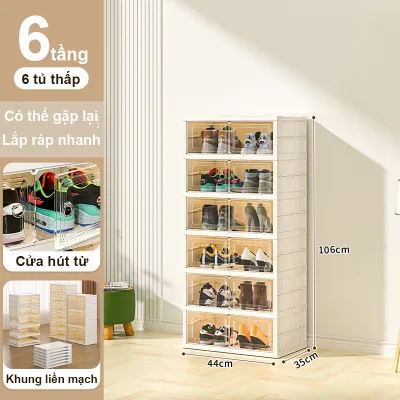Hộp đựng giày trong suốt chất liệu nhựa 3-9 Tầng Tủ giày gấp gọn Tủ nhựa đựng giày đa năng dép cao cấp có bánh xe