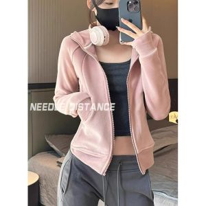 lalulu Áo Hoodie Liền Mũ Nhung Đức Hai Mặt Áo Khoác Dày Dặn Thân Hình Nhỏ Nhung Lông Bò Lót Nhung Mẫu Mới Xuân Thu Cho Nữ