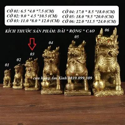Cặp Kỳ Lân Chiêu Tài Lộc Hút Vượng Khí Bằng Đồng Đúc Nguyên Khối (01 Cặp 02 Con)