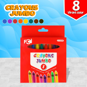 FCI Crayons Jumbo 8 multi Colored Genuine Clean & Mess-Free Genuine Multi-Colored Crayon Set | Non-Toxic Coloring Tool for Kids School & Art Activities