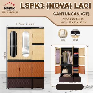 LEMARI PLASTIK TABITHA 3 PINTU NOVA GANTUNGAN CERMIN [TABBOX]