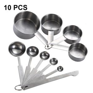 10PCS Stainless Steel Measuring Cups and Spoons Set Stackable Tablespoons for Baking Cooking Kitchen Accessories