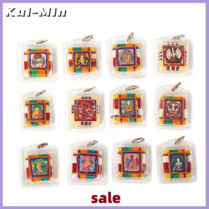 Kui-Min Tibetan Tangka Green Tara Buddhism Keychains Small Pendants Pocket Fengshui Key Chain Decoration