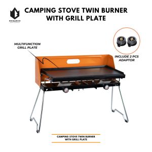 Kompor Camping Dhaulagiri Twin Burner With Grill Plate - Kompor Lipat Camping 2 Tungku / Double Burner
