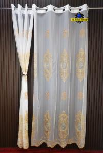 Luxurious Embroidered Voile Sheer Curtains with Embellished Trim and Soft Finish for Bedroom/Living Room