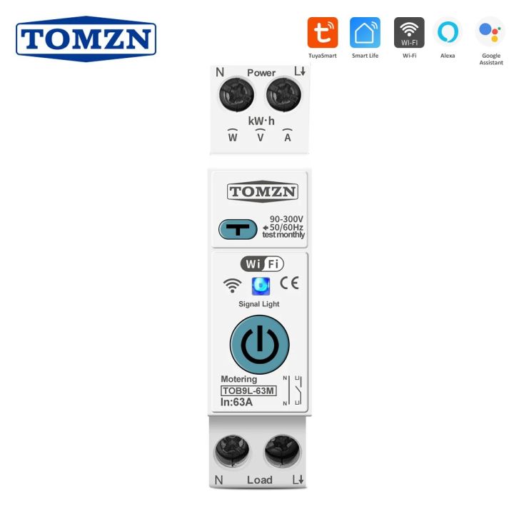 Compatible TOMZN 63A WiFi Smart Circuit Breaker – Smartlife Metering With Voltage/Current Monitoring & Leakage Protection (110V-230V)