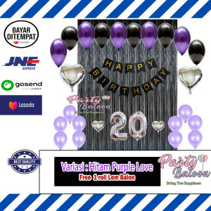 Partybaloon Paket Balon Ulang Tahun Dekorasi Lengkap Murah Dewasa Anak Kamar Tema Hitam Putih Set Happy Birthday Black White