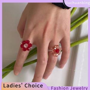 [COD] liuchuanbing Jewellery Cổ Điển Pha Lê Đính Cườm Hoa Đàn Hồi Nhẫn Hạt Gạo Handmade Dệt Hoa Nhẫn Cho Phụ Nữ Bohemian Đồ Trang Sức Cô Gái Bên Quà Tặng