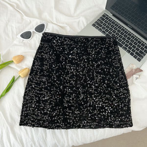 Sequin skirt 2025 new year High Waist Short Skirts women A line Skirt Wrapped Hip Skirt for Women party AIXIN