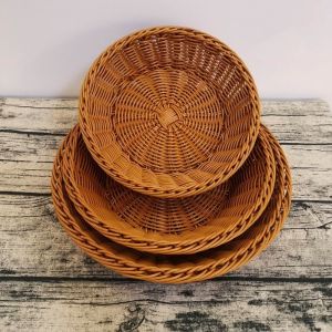 SPARAK Handwoven Rattan Wicker Woven Serving Baskets 10 Styles Household Bread Fruit Vegetables Basket High Quality Hardness Pot Platter Restaurant Serving Tabletop Display