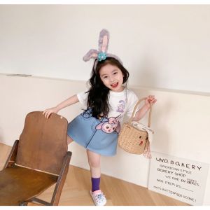 🎀ชุดเด็กผู้หญิง🎀กระโปรงยีนส์สองชิ้นลายการ์ตูนเวอร์ชั่นเกาหลี กระโปรงลำลองเด็กผู้หญิง เสื้อผ้าเด็กผู้หญิง