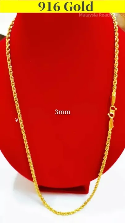 Gold 916 Original Singapore Chain for Men Necklace for Women