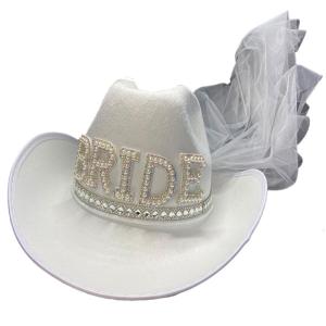 Bride Cowgirl Hat with Veil Novelty Cowboy Hat Summer Beach Hat Cowgirl Hat with Long Veil Western Fancy Dress Accessory