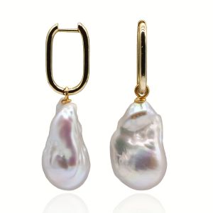 Real Baroque Pearl Earrings Large Teardrop-shaped Natural Baroque Pearl Drop Earrings Vintage Ear Clips Easy To Wear