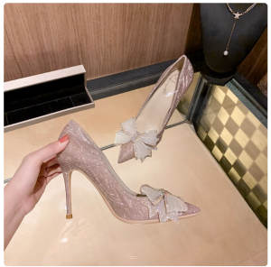 Fairy Style Bow Cinderella Sandals with Heels Stiletto Design