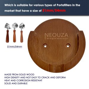NEOUZA Coffee Portafilter Wall Rack Holder Wooden Espresso Accessories Wall Mount Hanger for 51/54mm Easy to Install