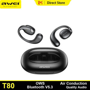 Awei T80 OWS Wireless Earphones Bluetooth 6.0 Bass Ear Hook Earbuds Air Conduction Digital Display Battery IPX6 Waterproof Sports Open Ear Headphone with Microphone