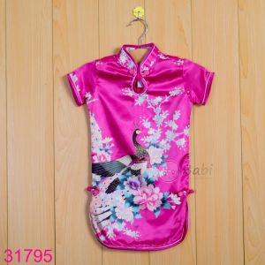 Đầm trung thu sườn xám bé gái hình cong chất phi mềm mại size 9kg - 25kg