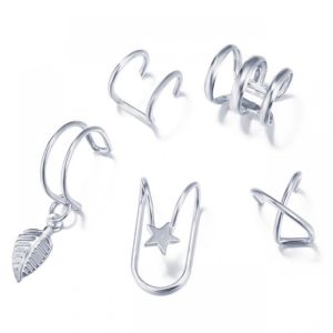 ILOVEDIY 5Pcs Delicate Personality Leaf Hanging Ear Clip Earrings Non Piercing for Women Female Ear Clip Set