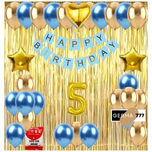 Set Dekorasi Hiasan Balon Pesta Ulang Tahun Anak Banner Happy Birthday Tirai Foil Ultah Gold Simple