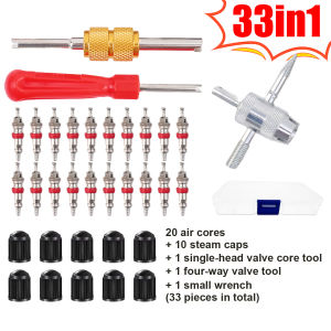 【WOKEN】33Pcs/Set Tire Valve Core Repair Tool Set Durable Steel Slotted Handle Tire Valve Core Puller Screwdriver Car Motorcycle Valve Stem Remover