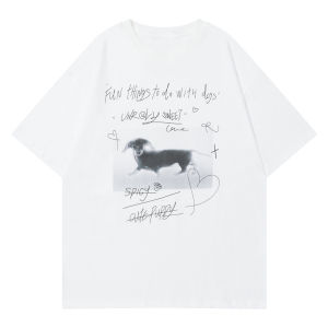 T-Shirt Wanita Lengan Pendek Putih Ukuran Besar  Motif Anjing Dachshund Vintage  Katun Combed Tipis Bernapas 2025  Desain Streetwear Wanita Pria Oversize Kesankan Langsing  Baju Kasual Awet Muda Gaya Hip Hop  Kerah bulat Slip - on Tops  Pakaian couple