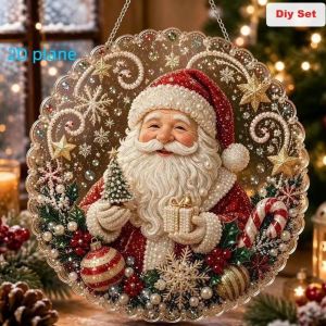 SIRENXI Acrylic phẳng 2D Bộ dụng cụ vẽ tranh kim cương chủ đề Giáng sinh Người tuyết Tròn dây chuyền tranh kim cương tự làm Tự làm đồ thủ công Tuần lộc Vật bắt nắng đính hạt hình ông già Noel Giáng sinh