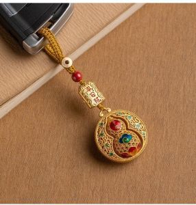 [SPRINTT] GK047 Gantungan Kunci kuningan Fengshui Tali Cokelat Emas Kuno Zhao Cai Fu keberuntungan hoki Gantungan kunci Kecil mobil / tas / hp Gantungan Kunci Pria Wanita