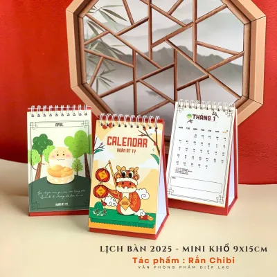 Lịch để bàn mini 2025 cao cấp 9x15cm hoạt tiết dễ thương - Lịch bàn chữ A 2025