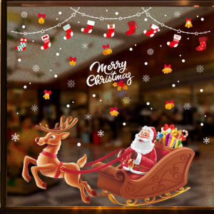 COMBO-Decal trang trí NOEL HÍT TĨNH ĐIỆN - Ông già noel đánh xe tuần lộc (2 tấm)-CDN55