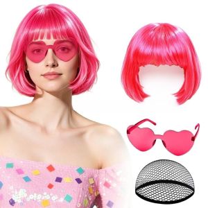 BAZAARS 3Pcs Nhiều màu sắc Tóc giả bob ngắn Giáng sinh Halloween Tóc giả ngắn dùng cho các buổi hóa trang. Trang phục hóa trang Tiệc Bộ tóc giả cosplay Halloween
