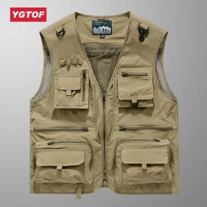 YGTOF 14 Pockets Summer New Men US Tactical Hiking Fishing Vest Mens Photographer Waistcoat Mesh Cargo Sleeveless Jacket Tool Vest 6XL