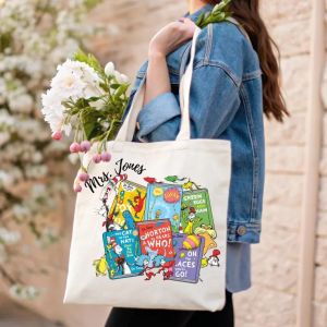 Customized Canvas Bag with Dr. Seuss Book Gift for Teachers Cotton Canvas