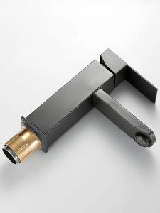 Vòi Lavabo Rửa Mặt Trụ Vuông Xám 18cm Vòi Lavabo Nóng Lạnh Inox 304 Mạ Sơn Tĩnh Điện Xám Với Đầu Vòi Tạo Bọt Chống Giọt Bắn Cao Cấp