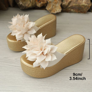 Plus Size Floral Wedge Sandals For Women Open Toe 2025 Summer New Thick-Soled Sandals Sizes 34-43