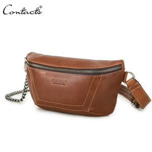 CONTACTS Genuine Leather Ladies Chest Bag Sling Crossbody Bag Luxury Design Chain Handbag for Women Travel Fanny Pack Bag