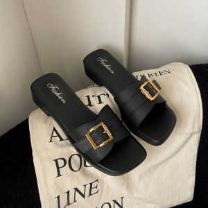 [Free Shipping] Fashionable womens summer outdoor non-slip beach sandals new square buckle flat casual slide sandals