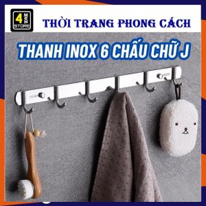 Móc INOX 304 Treo Quần Áo Gắn Tường 6/7/8/10 Chấu - Thanh Inox Treo Khăn Lau Đồ Dùng Nhà Bếp Kèm Ốc Vít Chịu Lực 50Kg - Móc Treo Tường INOX