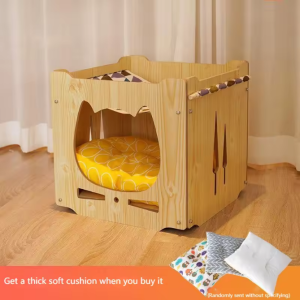 Stackable Cat House for Indoor Cats Bed Wooden Cat Shelter Cat Cube for Cats Kittens and Puppies with Hammock & Pillow Included Cat Tower Modern Design Luxurious Wooden House